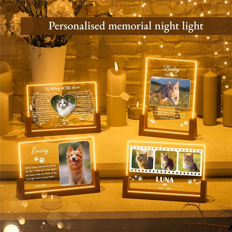 Personalisierter LED-Gedenkrahmen für Katzen